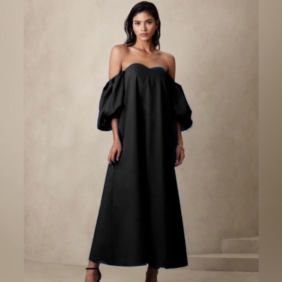 NWT! Banana Republic Black Puff Sleeve Maxi Dress - Multiple Sizes - Picture 1 of 6